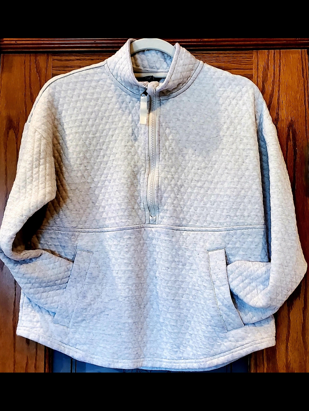 Eddie Bauer Light Gray Quilted Half-Zip Pullover Size S